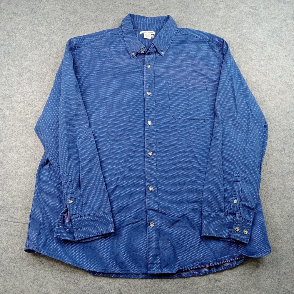 Carbon 2 Cobalt Shirt Mens XL Blue Polka Dot Button Front Long Sleeve‎ Cotton
